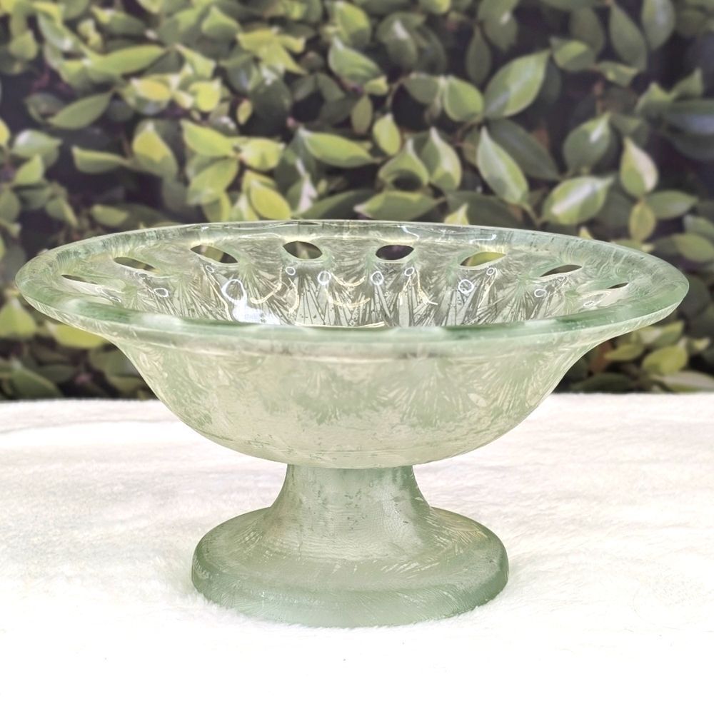 Vintage Frosted Eco Glass Pedestal Bowl Compote Dish - Picture 6 of 12